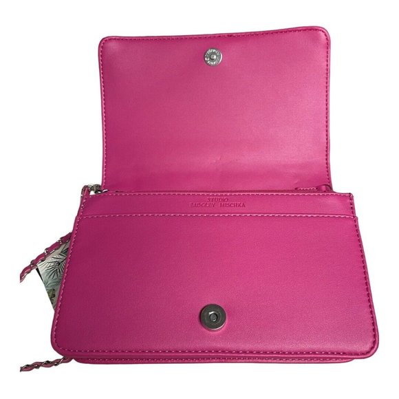 Badgley Mischka Studio Crossbody Purse Hot Pink Quilted Faux Leather Chain NEW - Picture 7 of 16